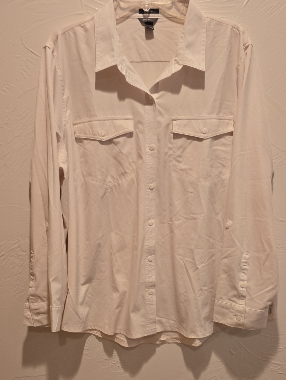 Eddie Bauer White Long-Sleeve Button Shirt with Chest Flaps